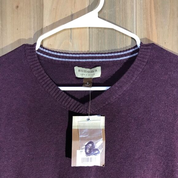 NWT Sonoma Mens Burgundy V-Neck Pullover Sweater Size Small - Picture 4 of 16